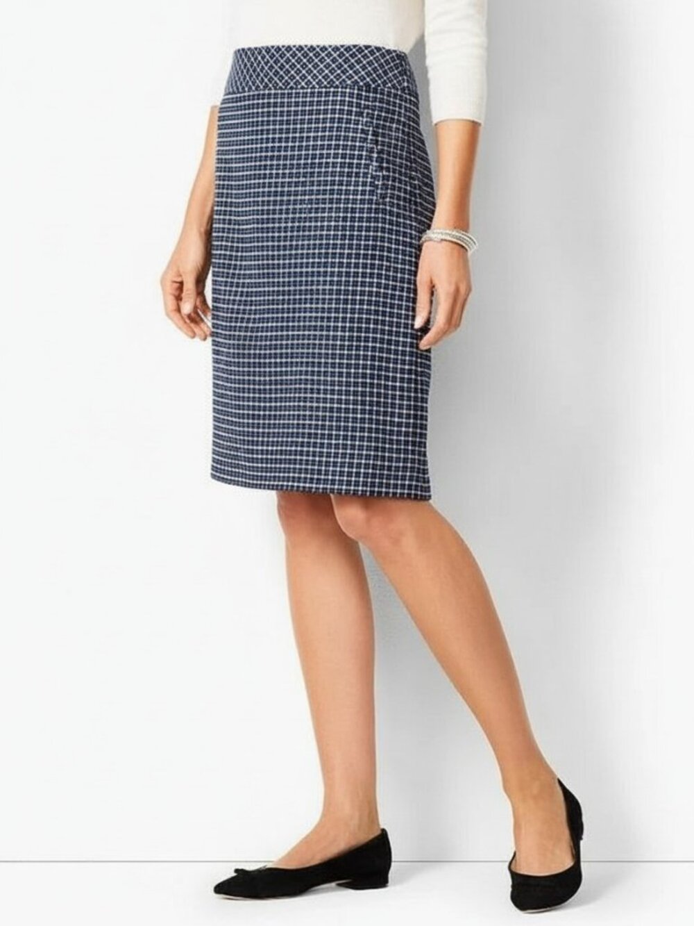 Talbots Blue Dazzle Houndstooth Wool A-Line Skirt Size 16 Petite
